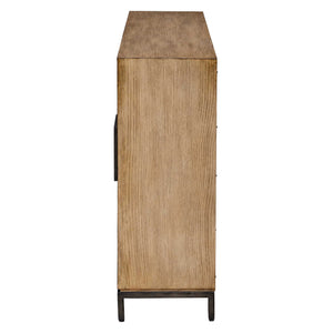 Uttermost Paltrow Burl Cabinet - Elegant 2-door Chest With Asymmetrical Bronze Pulls & Rich Texture Woodtone Particle Board With Oak,Mappa Burl Veneer & Oak Wood 50012
