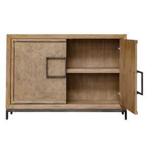 Uttermost Paltrow Burl Cabinet - Elegant 2-door Chest With Asymmetrical Bronze Pulls & Rich Texture Woodtone Particle Board With Oak,Mappa Burl Veneer & Oak Wood 50012