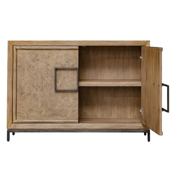 Uttermost Paltrow Burl Cabinet - Elegant 2-door Chest With Asymmetrical Bronze Pulls & Rich Texture Woodtone Particle Board With Oak,Mappa Burl Veneer & Oak Wood 50012