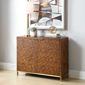 Uttermost Jethro Burl 2 Door Cabinet With Gold Metal Legs - Luxurious Geometric Design For Elegance Woodtone Plywood,Stainless Steel,Hardwar,Burl Veneer 50083
