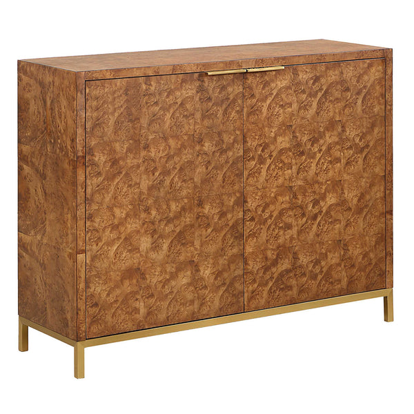 Uttermost Jethro Burl 2 Door Cabinet With Gold Metal Legs - Luxurious Geometric Design For Elegance Woodtone Plywood,Stainless Steel,Hardwar,Burl Veneer 50083