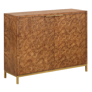 Uttermost Jethro Burl 2 Door Cabinet With Gold Metal Legs - Luxurious Geometric Design For Elegance Woodtone Plywood,Stainless Steel,Hardwar,Burl Veneer 50083
