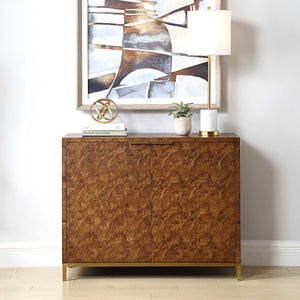 Uttermost Jethro Burl 2 Door Cabinet With Gold Metal Legs - Luxurious Geometric Design For Elegance Woodtone Plywood,Stainless Steel,Hardwar,Burl Veneer 50083