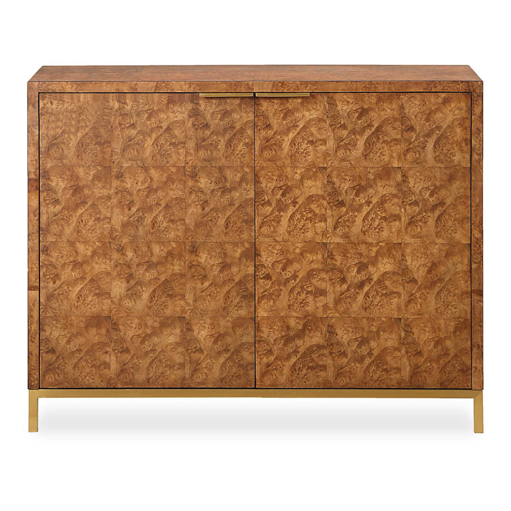 Uttermost Jethro Burl 2 Door Cabinet With Gold Metal Legs - Luxurious Geometric Design For Elegance Woodtone Plywood,Stainless Steel,Hardwar,Burl Veneer 50083