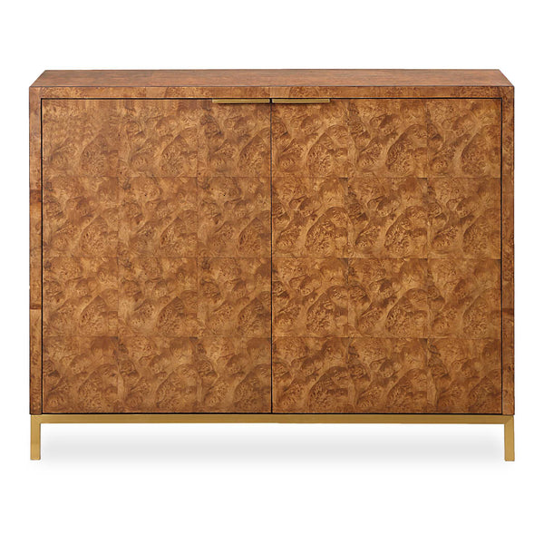 Uttermost Jethro Burl 2 Door Cabinet With Gold Metal Legs - Luxurious Geometric Design For Elegance Woodtone Plywood,Stainless Steel,Hardwar,Burl Veneer 50083