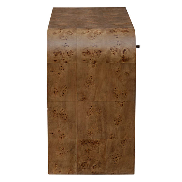 Uttermost Rocco Mappa Burl Desk - Elegant Curved Design With Bronze Pulls For A Stylish Workspace Woodtone Mdf Veneer Mappa Burl With Java Wood 50123