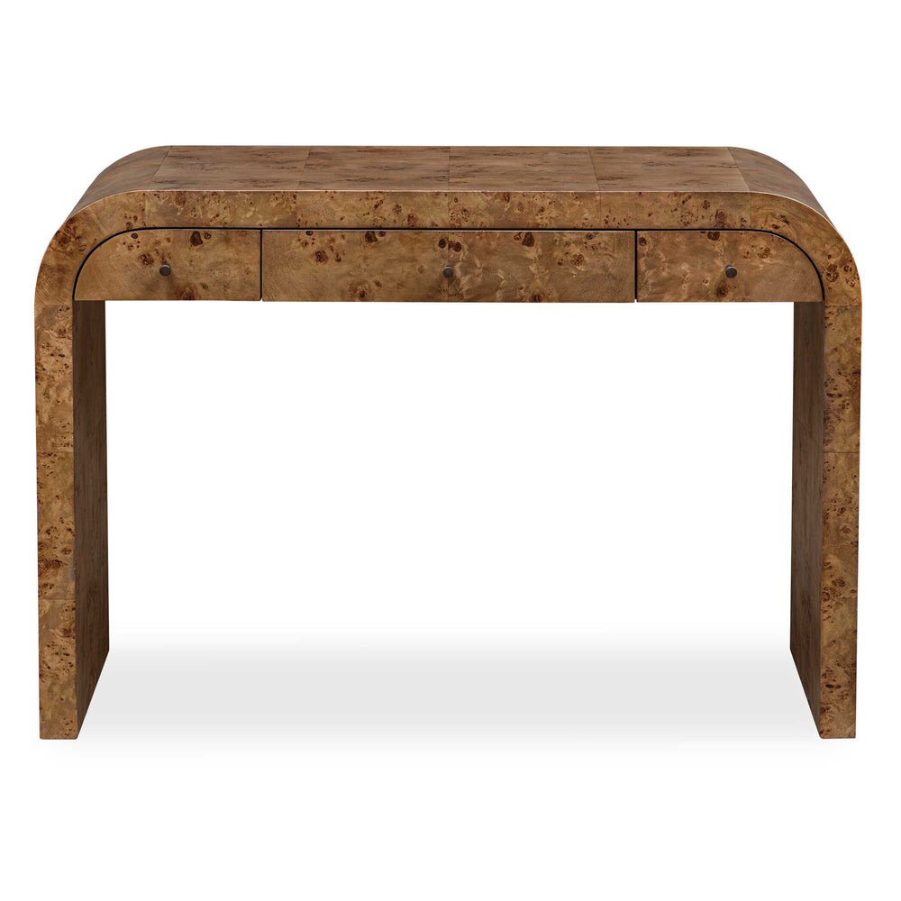 Uttermost Rocco Mappa Burl Desk - Elegant Curved Design With Bronze Pulls For A Stylish Workspace Woodtone Mdf Veneer Mappa Burl With Java Wood 50123