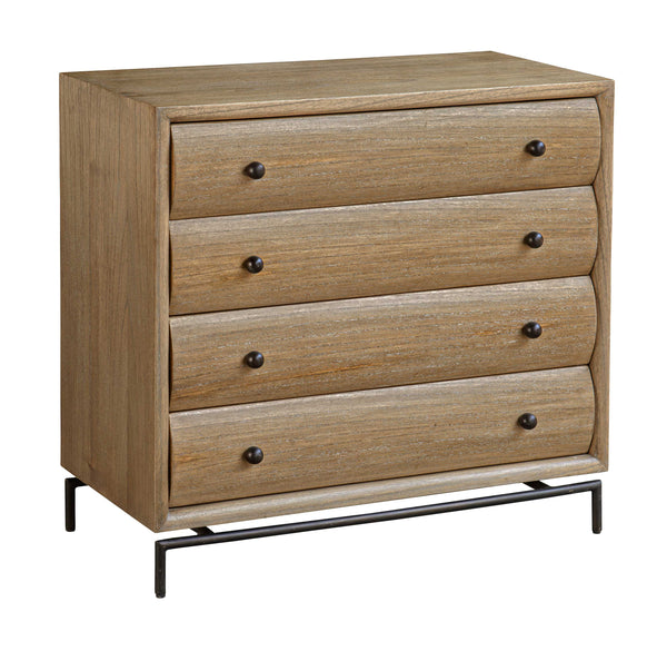 Uttermost Millard Curved 4 Drawer Chest - Stylish Mindi Wood Accent With Bronze Hardware & Modern Appeal Woodtone Mindi Wood And Mindi Veneer 50122