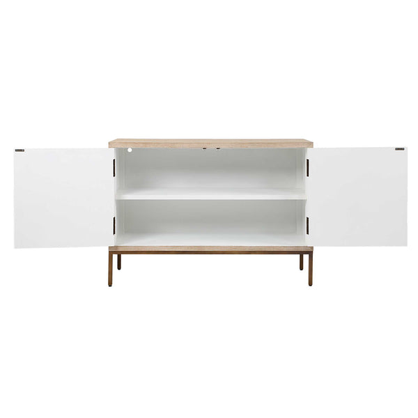 Uttermost Weimar 2 Door Cabinet - Modern Elegance With Cream Finish & Bronze Legs, Perfect Storage! White,Woodtone Fir,Mdf,Iron,Red Oak 50129