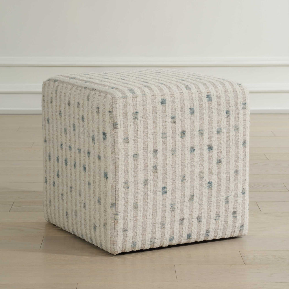 Uttermost Joie White Chenille Ottoman - Chic Accent Piece With Plush Comfort And Fun Sea Blue Dots White Fabric,Foam,Plywood 23914