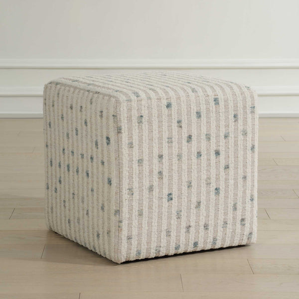 Uttermost Joie White Chenille Ottoman - Chic Accent Piece With Plush Comfort And Fun Sea Blue Dots White Fabric,Foam,Plywood 23914