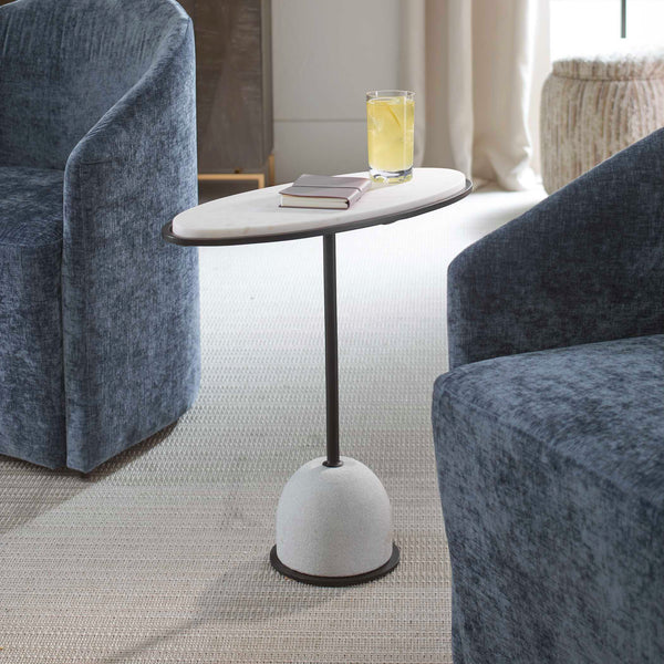 Uttermost Uttermost Sculptural Morro White Marble Side Table With Black Iron Frame, Carved Stone Accent Piece 50135