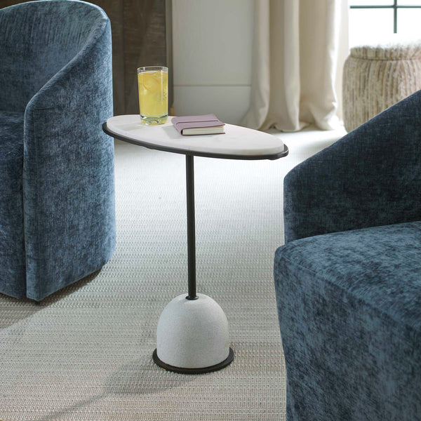 Uttermost Uttermost Sculptural Morro White Marble Side Table With Black Iron Frame, Carved Stone Accent Piece 50135