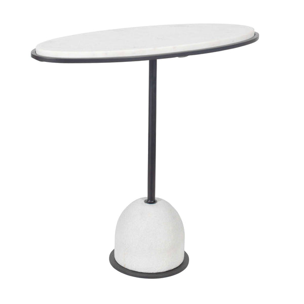 Uttermost Uttermost Sculptural Morro White Marble Side Table With Black Iron Frame, Carved Stone Accent Piece 50135