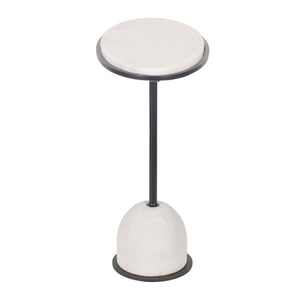 Uttermost Uttermost Sculptural Morro White Marble Side Table With Black Iron Frame, Carved Stone Accent Piece 50135