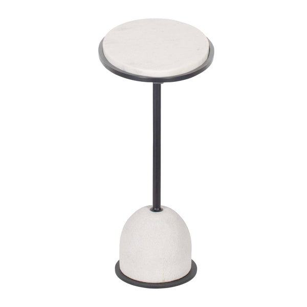 Uttermost Uttermost Sculptural Morro White Marble Side Table With Black Iron Frame, Carved Stone Accent Piece 50135