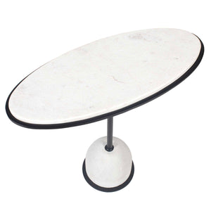 Uttermost Uttermost Sculptural Morro White Marble Side Table With Black Iron Frame, Carved Stone Accent Piece 50135
