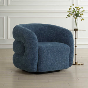 Uttermost Junie Blue Swivel Barrel Chair - Chic Design With Dramatic Back And Luxurious Chenille Upholstery Blue Fabric,Foam,Plywood 23918
