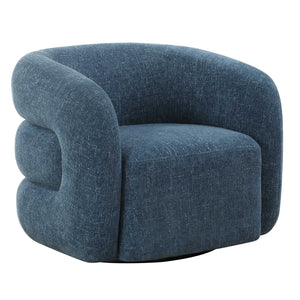 Uttermost Junie Blue Swivel Barrel Chair - Chic Design With Dramatic Back And Luxurious Chenille Upholstery Blue Fabric,Foam,Plywood 23918