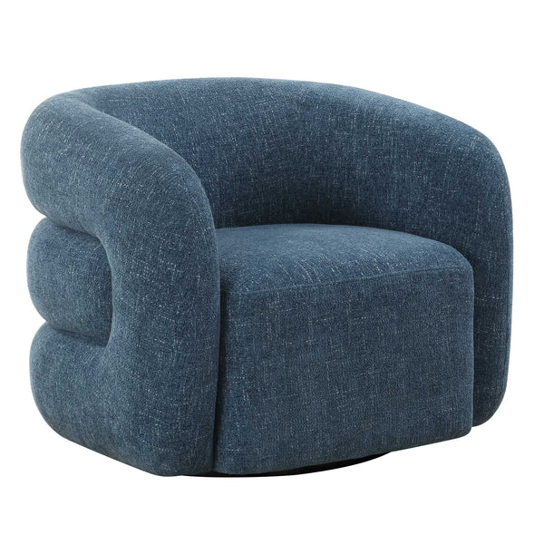 Uttermost Junie Blue Swivel Barrel Chair - Chic Design With Dramatic Back And Luxurious Chenille Upholstery Blue Fabric,Foam,Plywood 23918