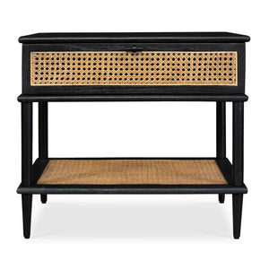 Uttermost Stylish Rattan Side Table With Mindi Wood Finish And Contemporary Matte Black Accents Black,Woodtone Mindi Wood And Mdf Mindi Veneer With Rattan Cane 50153