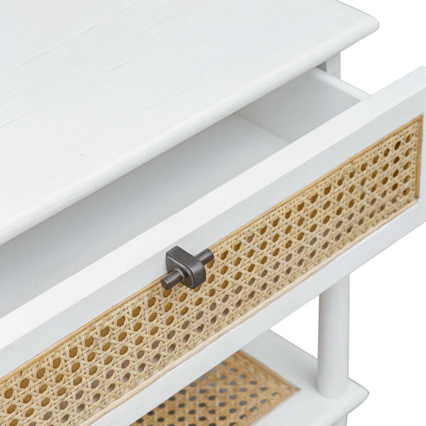 Uttermost Stylish Rattan Side Table With Mindi Wood Finish And Contemporary Matte Black Accents White,Woodtone Mindi Wood And Mdf Mindi Veneer With Rattan Cane 50154