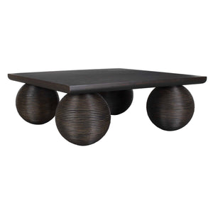 Uttermost Kasson Sphere Leg Coffee Table - Distressed Black Mango Wood & Oversized Rattan Design Black Mdf Mango Veneer And Javamix Wood 50148