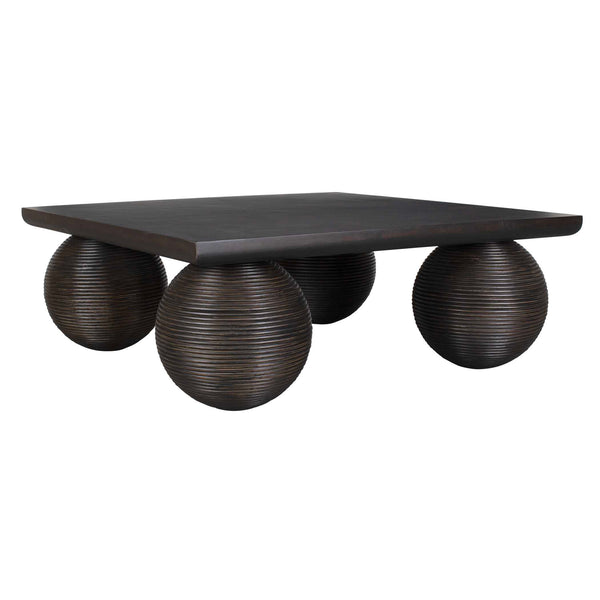 Uttermost Kasson Sphere Leg Coffee Table - Distressed Black Mango Wood & Oversized Rattan Design Black Mdf Mango Veneer And Javamix Wood 50148