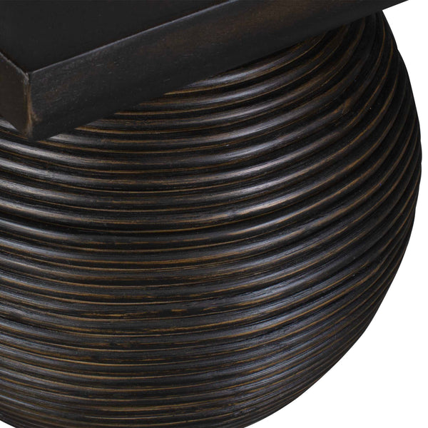 Uttermost Kasson Sphere Leg Coffee Table - Distressed Black Mango Wood & Oversized Rattan Design Black Mdf Mango Veneer And Javamix Wood 50148