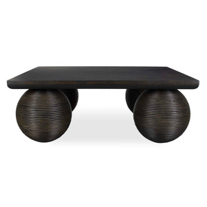 Uttermost Kasson Sphere Leg Coffee Table - Distressed Black Mango Wood & Oversized Rattan Design Black Mdf Mango Veneer And Javamix Wood 50148