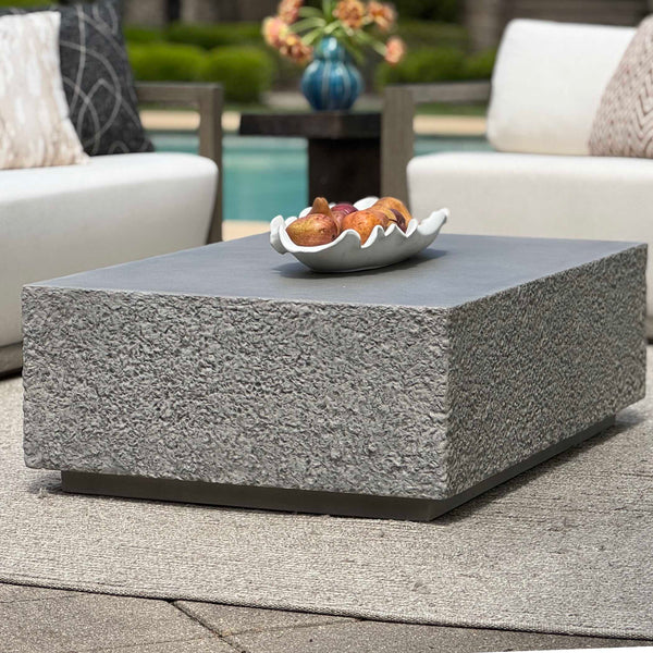 Uttermost Hesston Outdoor Coffee Table - Durable Glass Reinforced Concrete With Textured Rock Sides Brown,Gray Glass Fiber Reinforced Concrete 50139