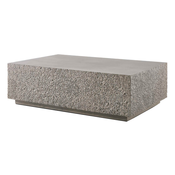 Uttermost Hesston Outdoor Coffee Table - Durable Glass Reinforced Concrete With Textured Rock Sides Brown,Gray Glass Fiber Reinforced Concrete 50139