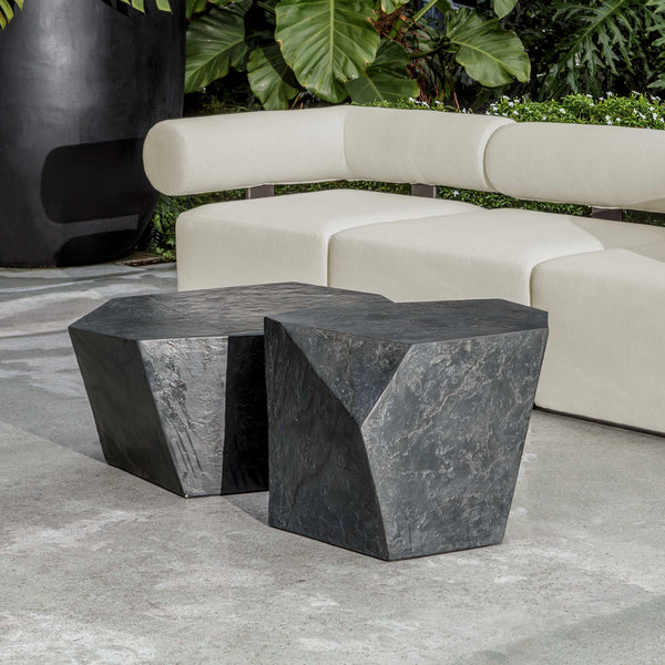 Uttermost Parra Limestone Outdoor Side Table - Asymmetrical Design For Indoor And Outdoor Elegance Black,Brown Glass Fiber Reinforced Concrete 50144