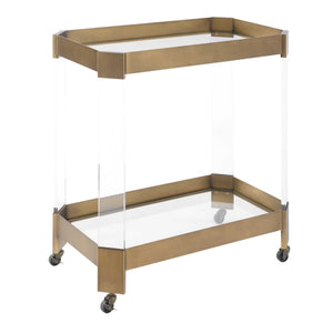 Uttermost Giselle Bronze Bar Cart With Glass Shelves & Acrylic Legs For A Stunning Party Experience Bronze Metal,Tempered Glass,Acrylic 50156