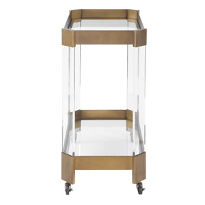 Uttermost Giselle Bronze Bar Cart With Glass Shelves & Acrylic Legs For A Stunning Party Experience Bronze Metal,Tempered Glass,Acrylic 50156
