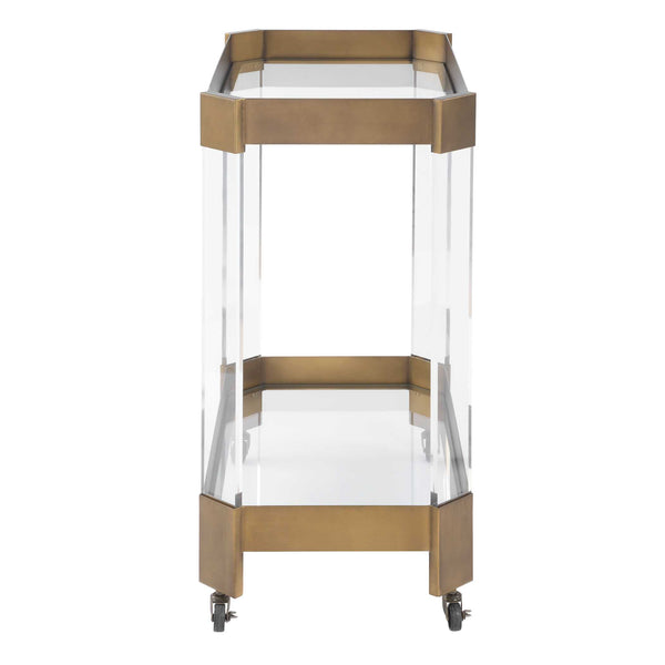 Uttermost Giselle Bronze Bar Cart With Glass Shelves & Acrylic Legs For A Stunning Party Experience Bronze Metal,Tempered Glass,Acrylic 50156