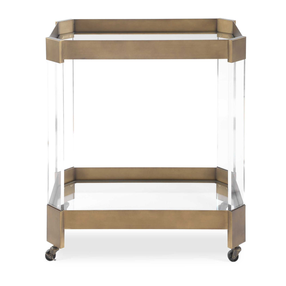 Uttermost Giselle Bronze Bar Cart With Glass Shelves & Acrylic Legs For A Stunning Party Experience Bronze Metal,Tempered Glass,Acrylic 50156