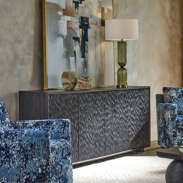 Uttermost Stevenson Chiseled 4-door Cabinet – Elegant Mindi Wood Storage With Rich Ebony Finish Black,Brown,Woodtone Mdf Mindi Veneer And Mindi Wood 50168