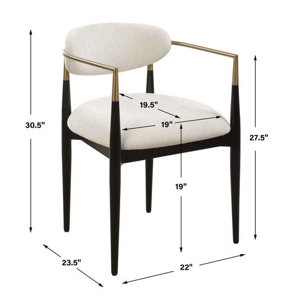 Uttermost Moxie White Dining Arm Chair - Elegant Velvet Upholstery & Stylish Matte Black Frame Black Rubber Wood,Foam,Fabric,Iron,Plywood 23927