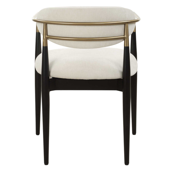 Uttermost Moxie White Dining Arm Chair - Elegant Velvet Upholstery & Stylish Matte Black Frame Black Rubber Wood,Foam,Fabric,Iron,Plywood 23927