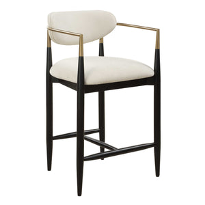 Uttermost Moxie White Counter Stool - Chic Velvet Seat, Matte Black Frame & Brass Accents For Elegance Black Rubber Wood,Fabric,Foam,Iron,Plywood 23928