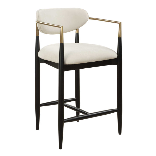 Uttermost Moxie White Counter Stool - Chic Velvet Seat, Matte Black Frame & Brass Accents For Elegance Black Rubber Wood,Fabric,Foam,Iron,Plywood 23928