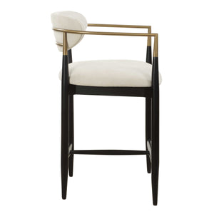 Uttermost Moxie White Counter Stool - Chic Velvet Seat, Matte Black Frame & Brass Accents For Elegance Black Rubber Wood,Fabric,Foam,Iron,Plywood 23928