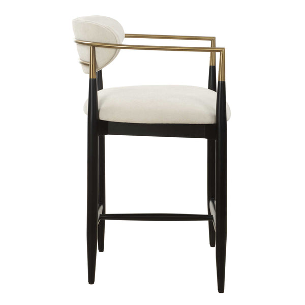 Uttermost Moxie White Counter Stool - Chic Velvet Seat, Matte Black Frame & Brass Accents For Elegance Black Rubber Wood,Fabric,Foam,Iron,Plywood 23928