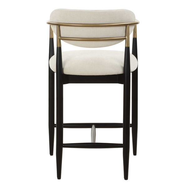 Uttermost Moxie White Counter Stool - Chic Velvet Seat, Matte Black Frame & Brass Accents For Elegance Black Rubber Wood,Fabric,Foam,Iron,Plywood 23928