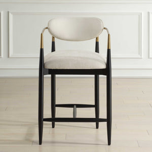 Uttermost Moxie White Counter Stool - Chic Velvet Seat, Matte Black Frame & Brass Accents For Elegance Black Rubber Wood,Fabric,Foam,Iron,Plywood 23928