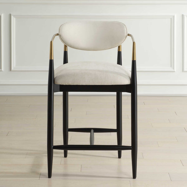 Uttermost Moxie White Counter Stool - Chic Velvet Seat, Matte Black Frame & Brass Accents For Elegance Black Rubber Wood,Fabric,Foam,Iron,Plywood 23928