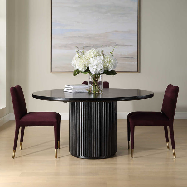 Uttermost Uttermost Hersch Solid Oak Round Dining Table In Rich Black Finish With Fluted Pedestal Base, Durable Packaging 50147