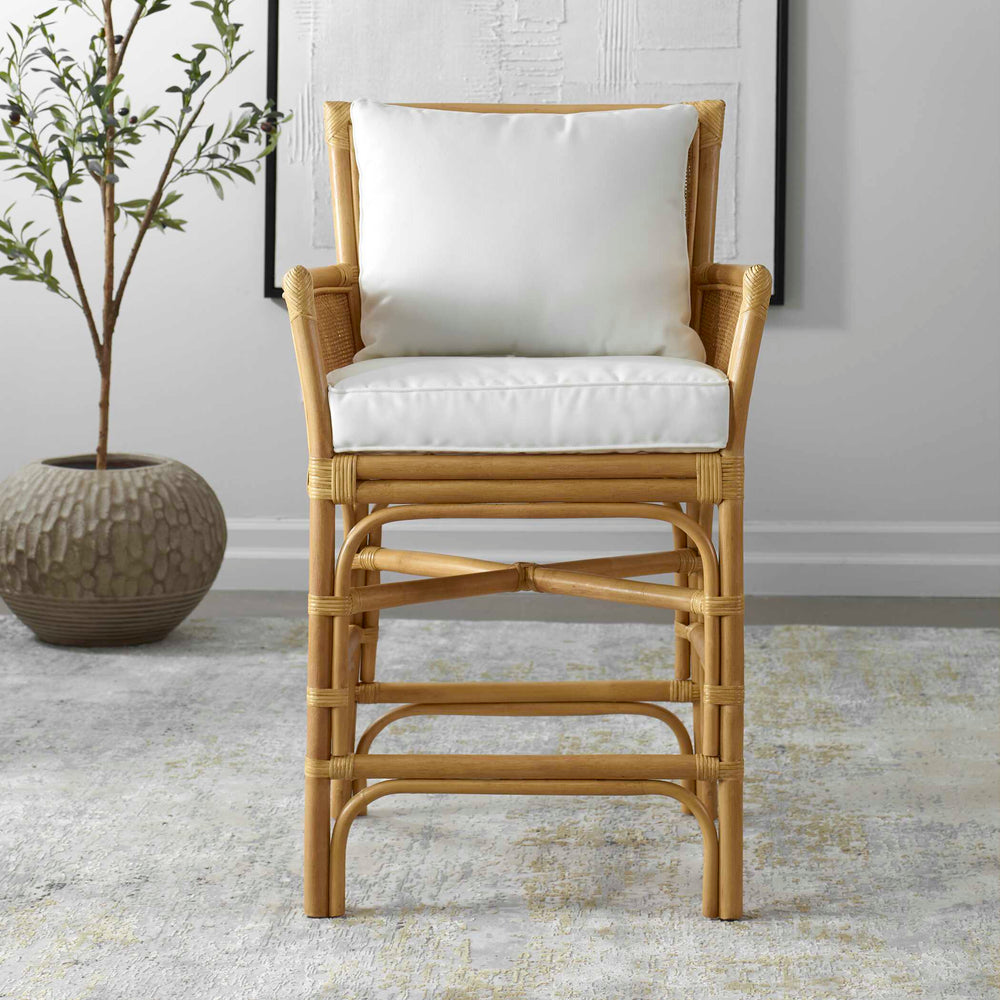 Uttermost Pacific Rattan Counter Stool - Coastal Chic Design With Plush Cushions For Ultimate Comfort Brown,White Rattan Ploe With Rattan Weaving 23936