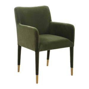 Uttermost Conifer Moss Dining Arm Chair - Stylish Velvet Comfort With Brushed Brass Accents For Modern Elegance Green Fabric,Foam,Plywood,Steel 23941